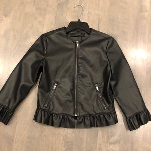 NWOT Zara faux leather black blazer ruffled Size S